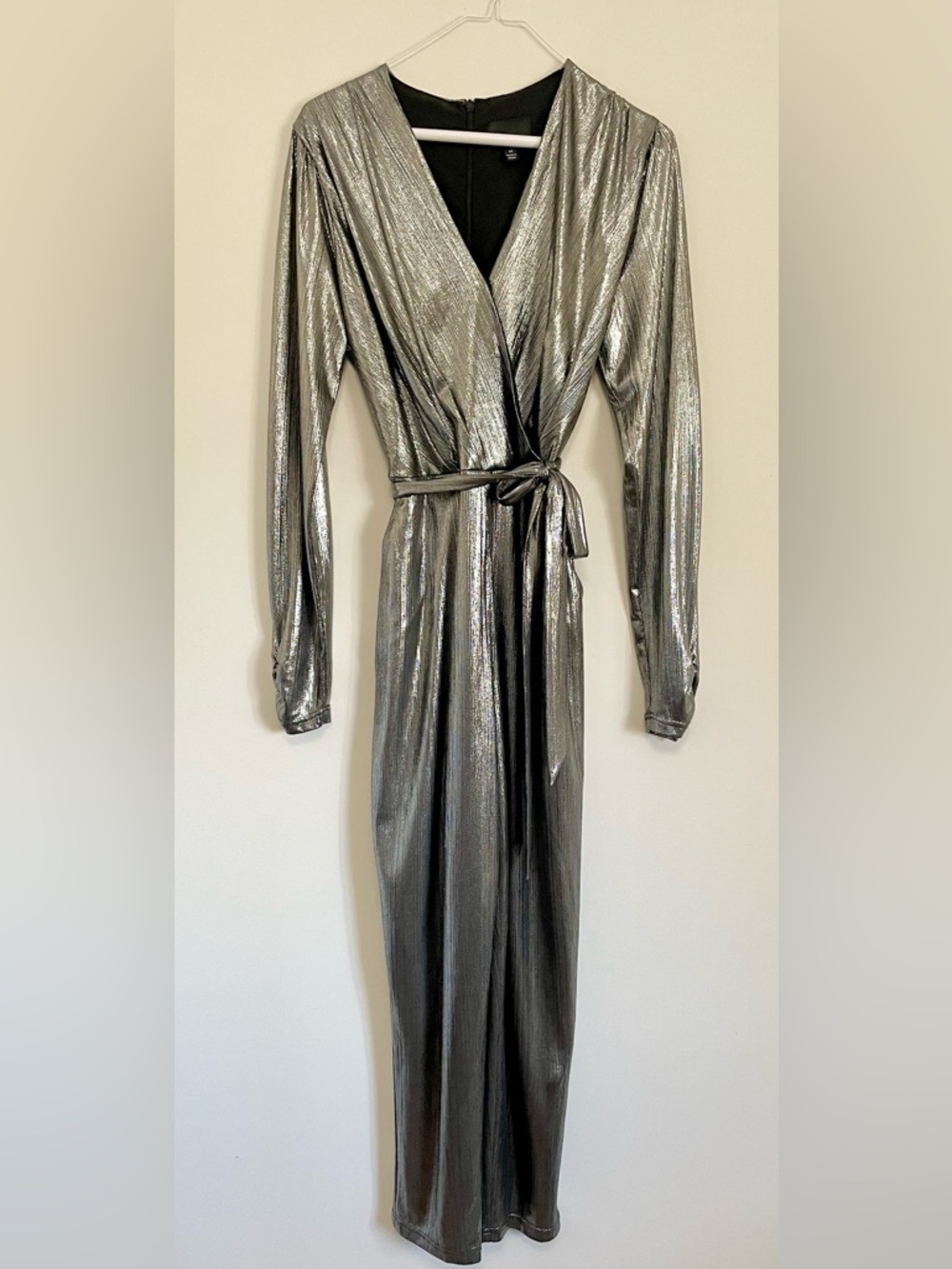 Anthropologie Greylin Silver Metallic Wrap Jumpsuit